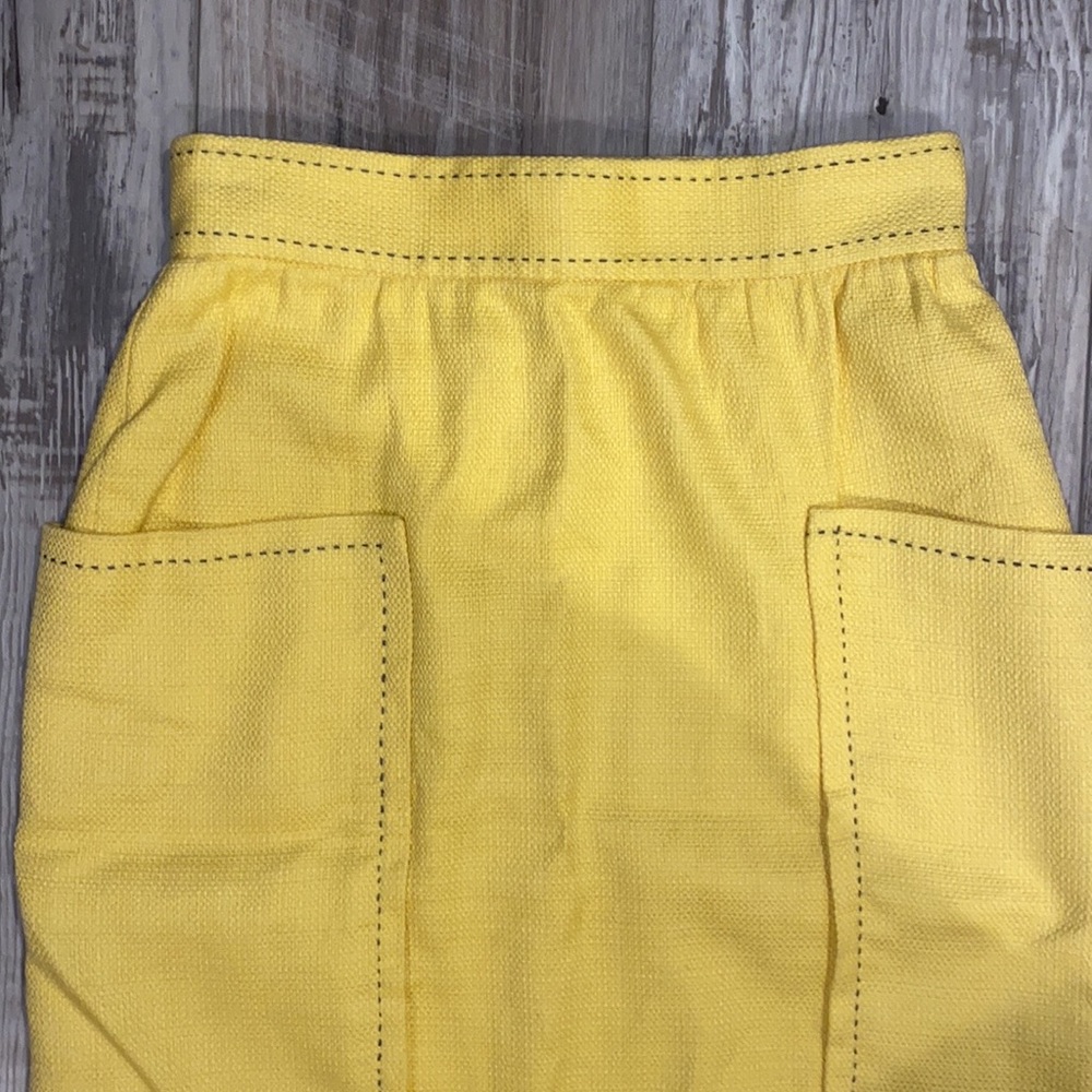 Anthropology- Cartonnier Yellow Pencil Skirt w Patch Pockets & contrasting blue - Picture 3 of 11